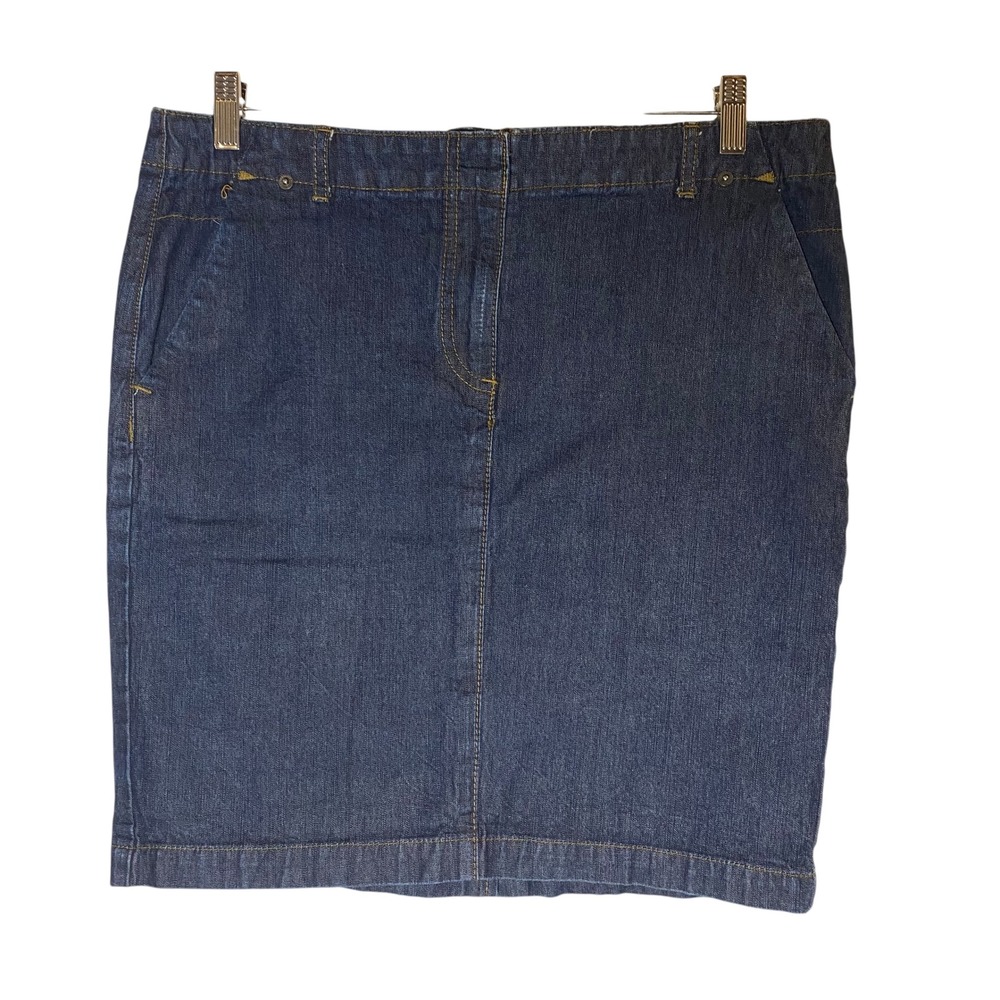 Kenneth Cole Reaction Denim Skirt Pockets Dark Wash Casual Career Size 12